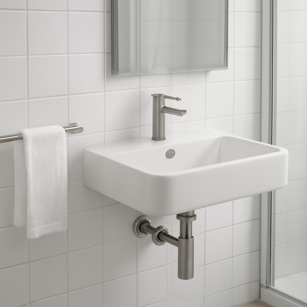 Modern bathroom renovation with new plumbing fixtures